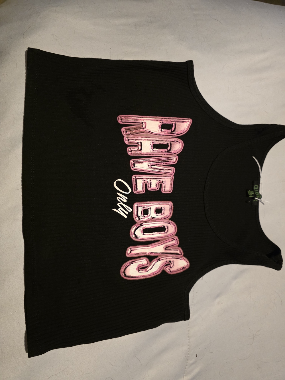Black Crop Tank Top with Pink 'Page Boys' Graphic